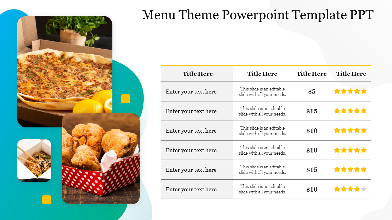 Awesome Menu Theme PowerPoint Template PPT With Prices